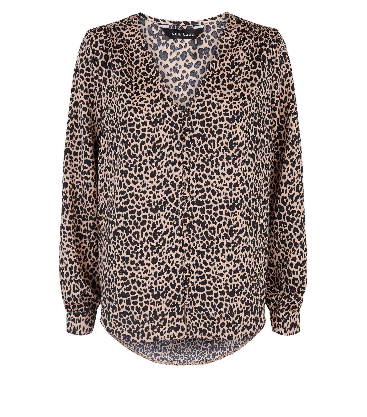Brown Satin Leopard Print Button Up Blouse Image 4