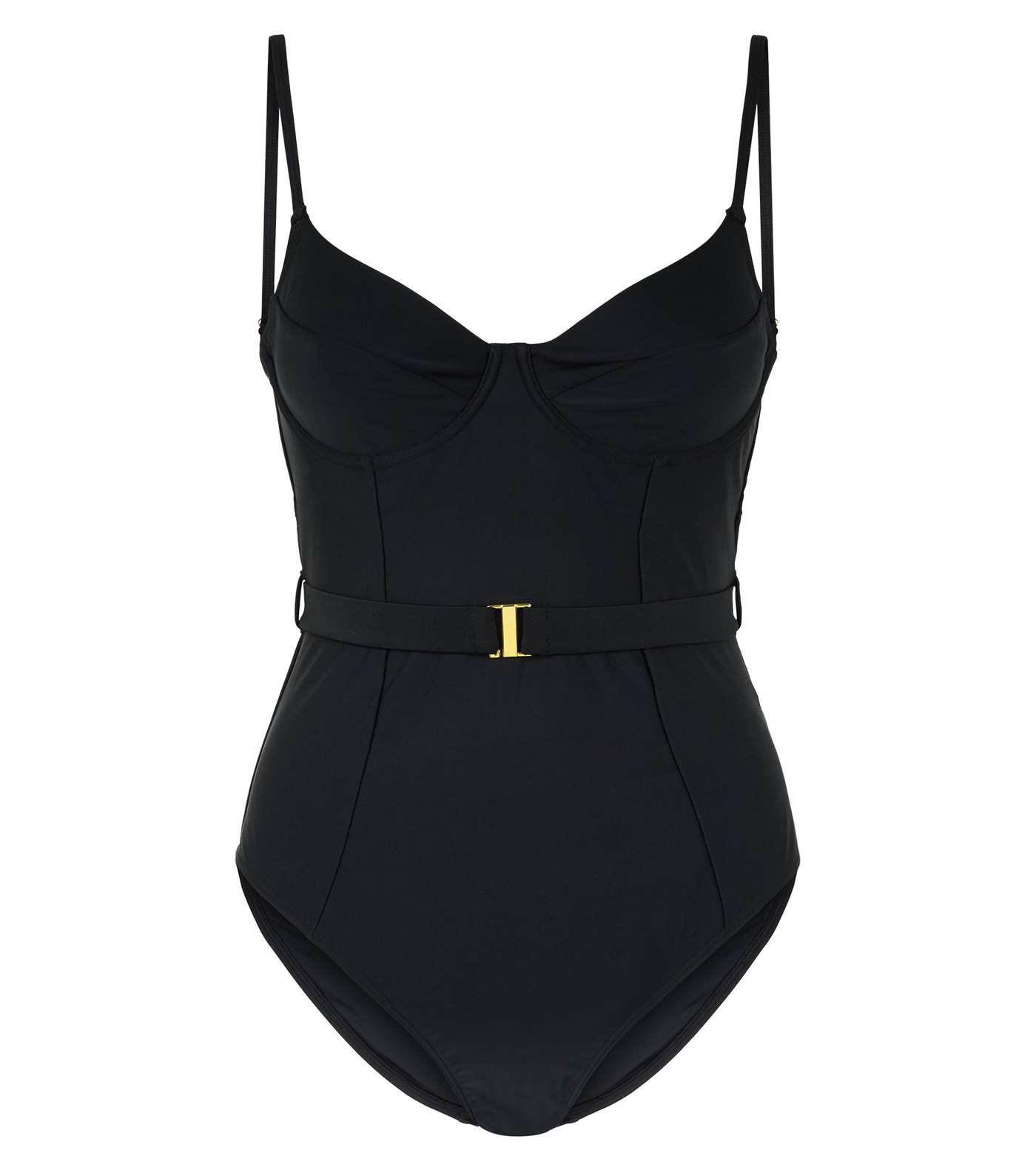 Black Belted Underwired Swimsuit Image 3