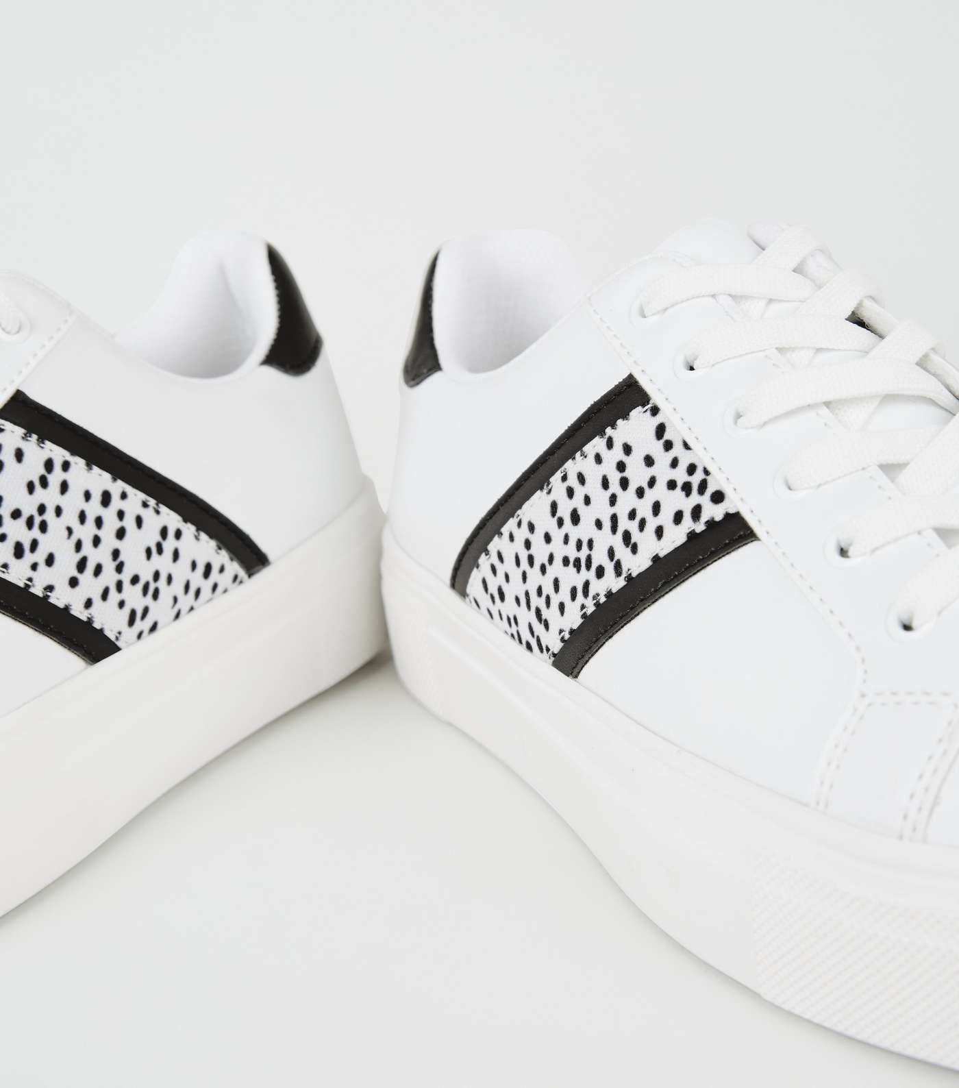 White Leather-Look Spot Stripe Lace Up Trainers Image 4