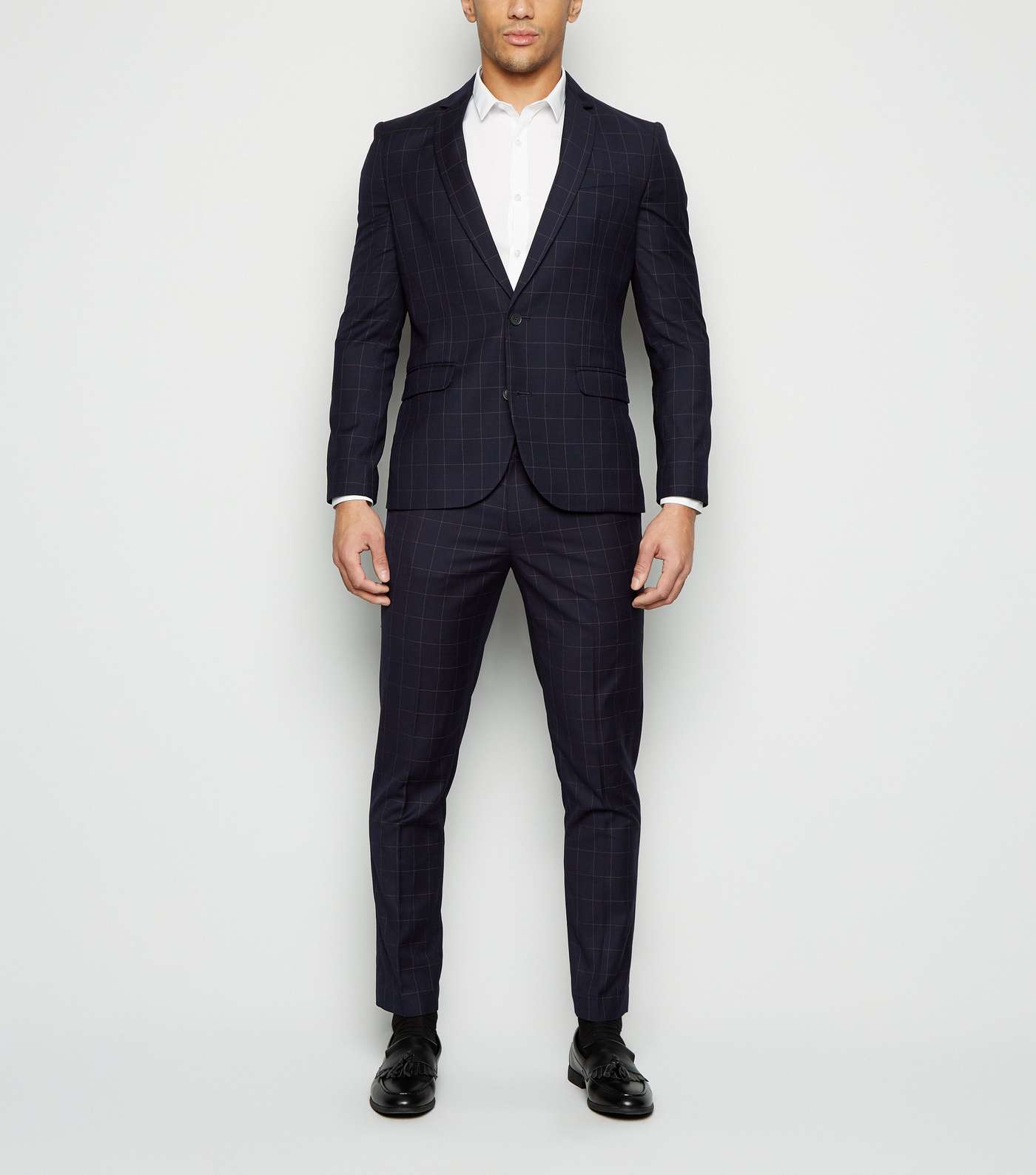 Navy Grid Check Suit Trousers Image 2