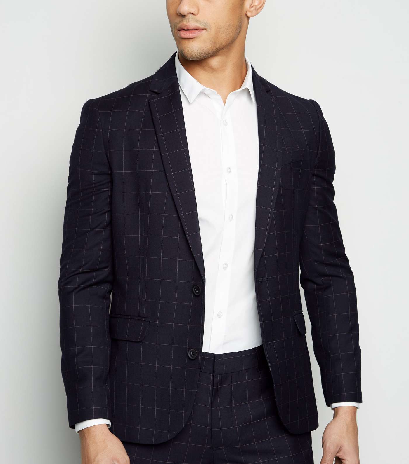 Navy Grid Check Suit Jacket