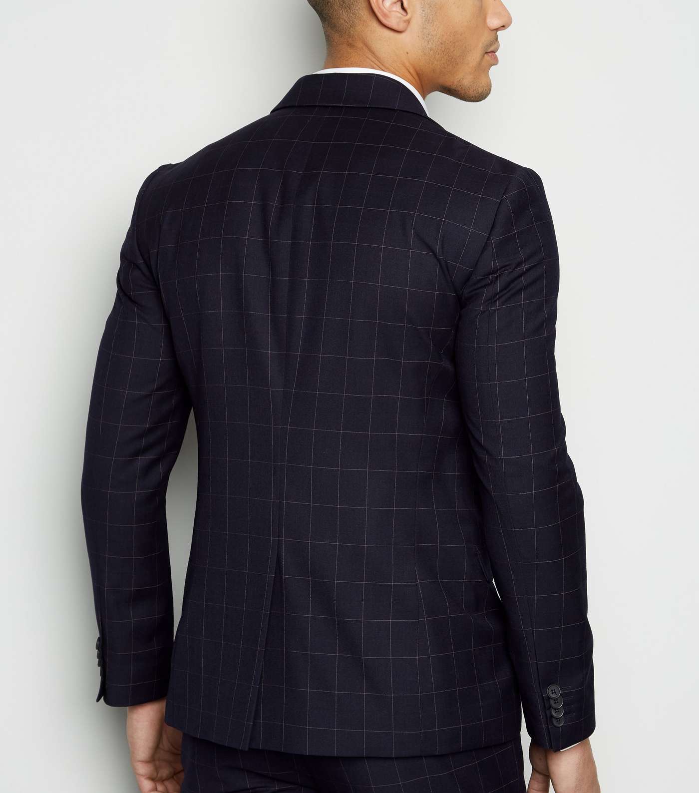 Navy Grid Check Suit Jacket Image 3