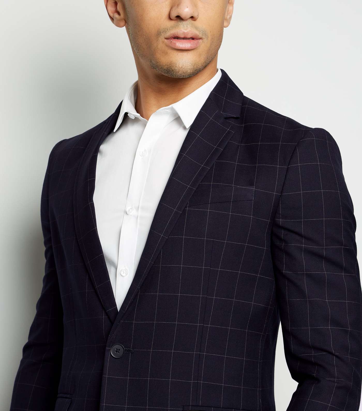 Navy Grid Check Suit Jacket Image 5