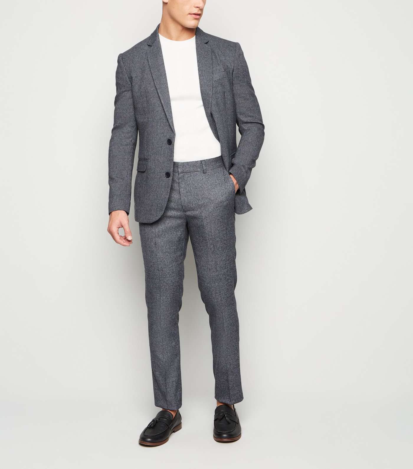 Grey Textured Suit Jacket Image 2