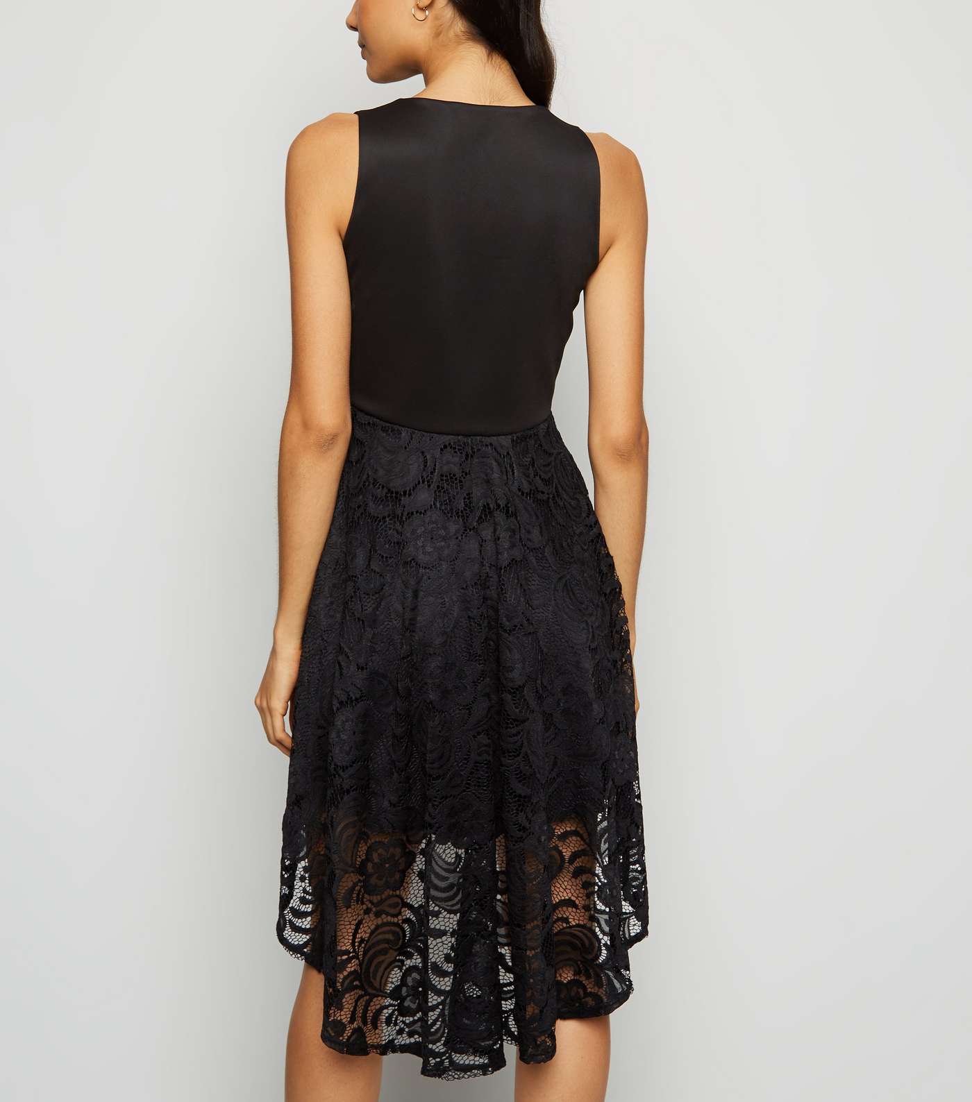 Mela Black Lace Overlay Dip Hem Dress Image 3
