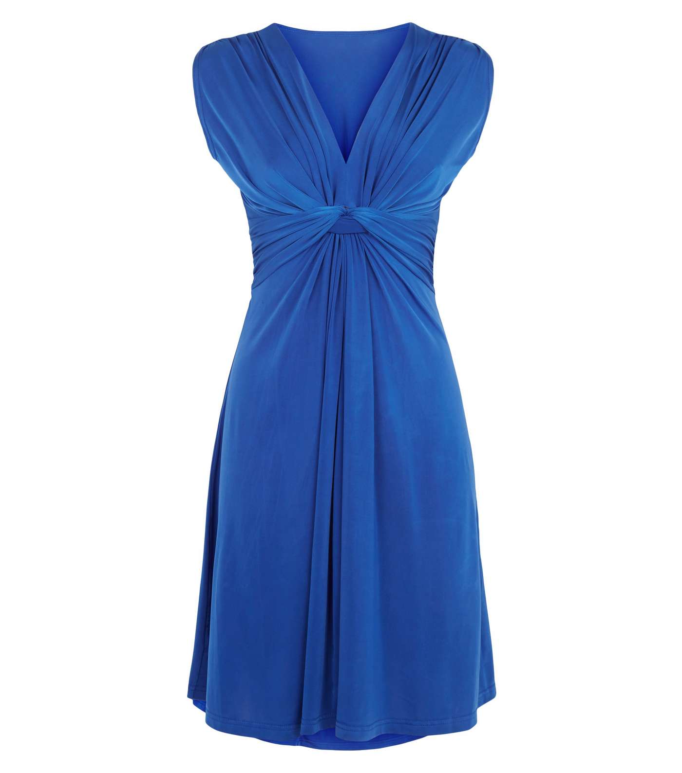 Mela Bright Blue Slinky Knot Front Skater Dress Image 4