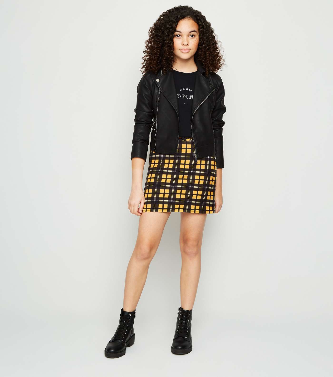 Girls Black Check Scuba Belted Mini Skirt Image 2