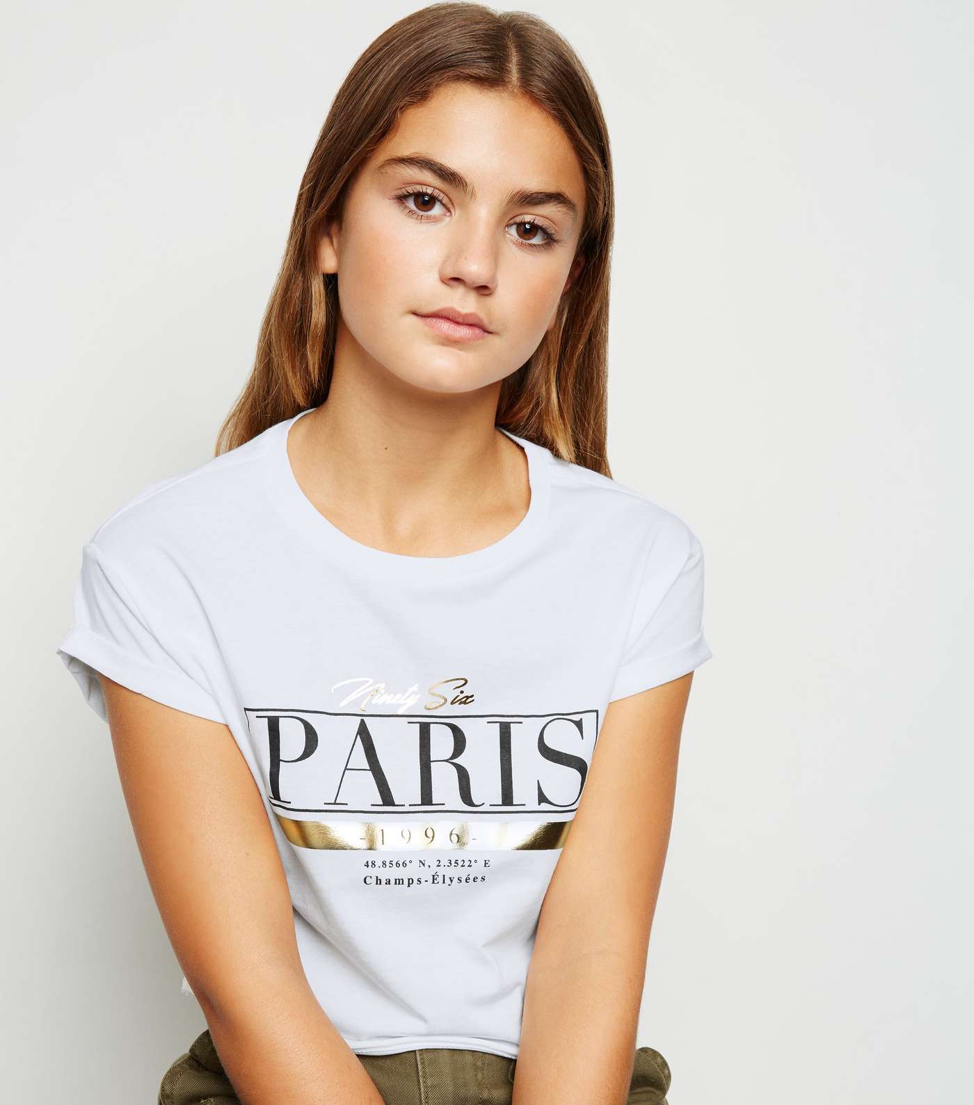 Girls White Paris Metallic Slogan T-Shirt Image 5