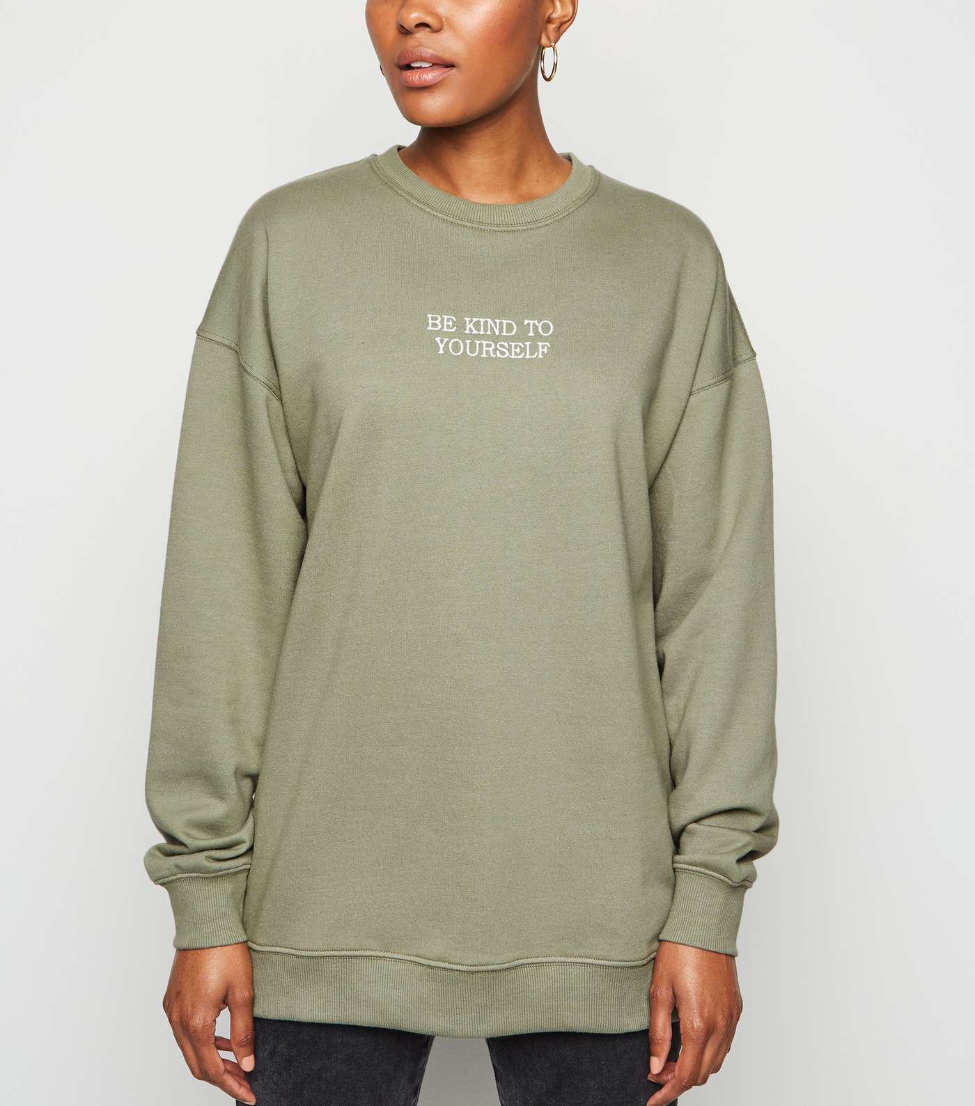 Khaki Be Kind To Yourself Slogan Sweatshirt