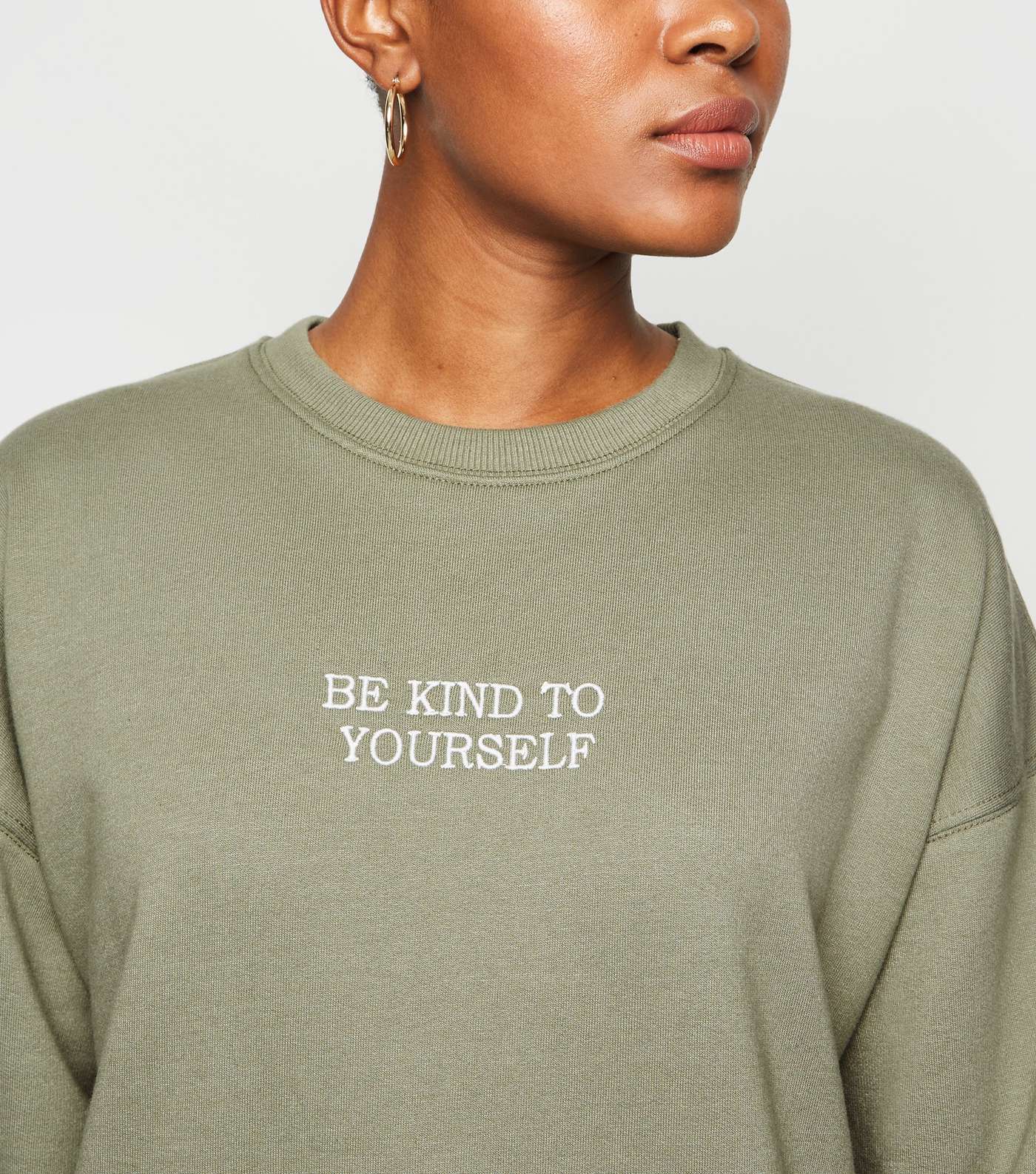 Khaki Be Kind To Yourself Slogan Sweatshirt Image 5