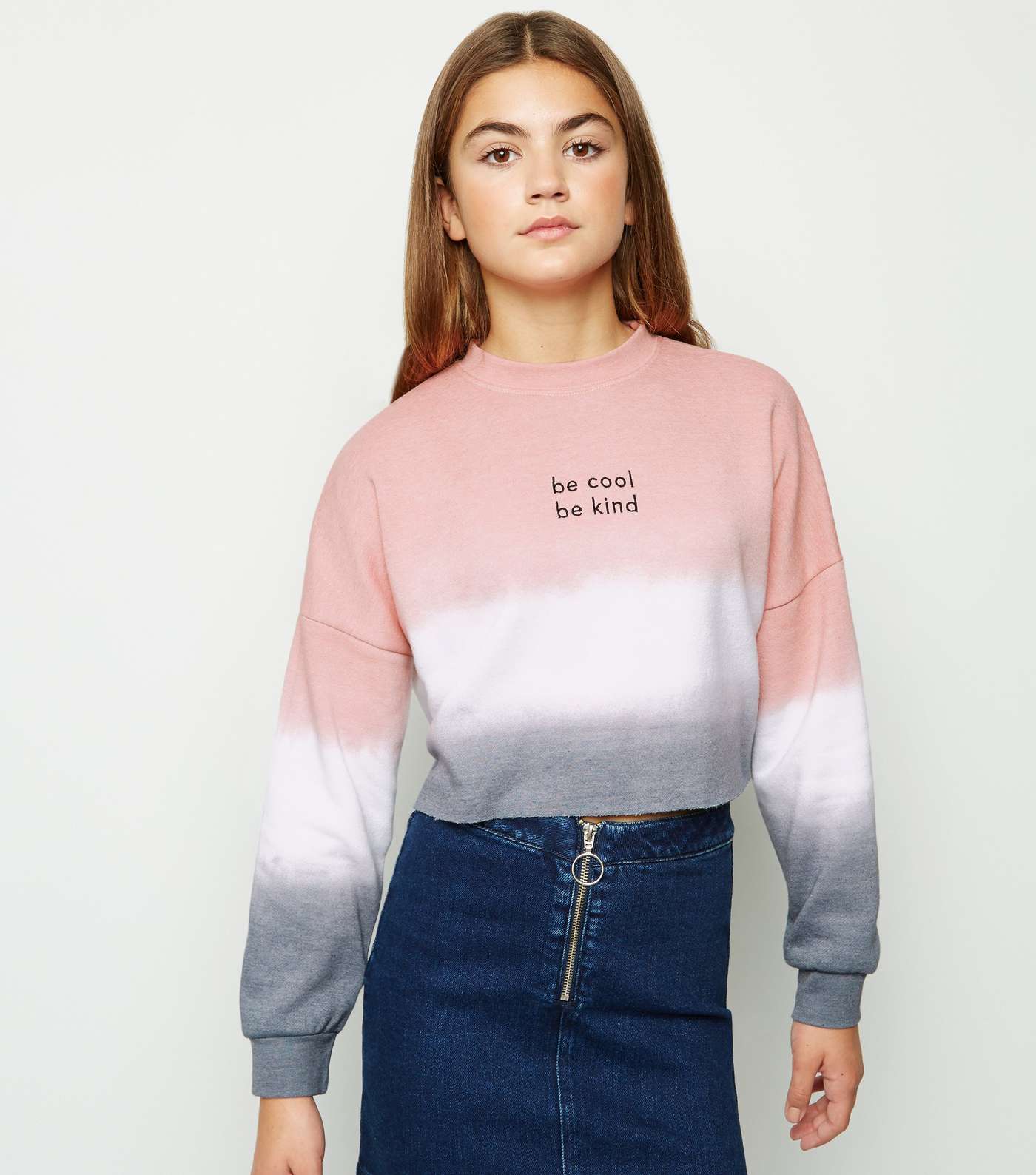 Girls Pink Dip Dye Be Kind Slogan Sweatshirt