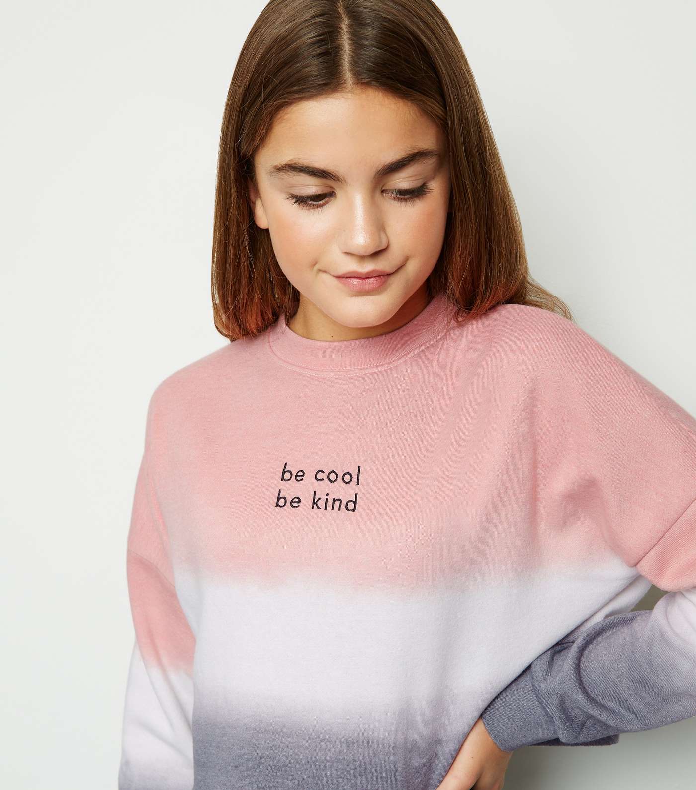 Girls Pink Dip Dye Be Kind Slogan Sweatshirt Image 5
