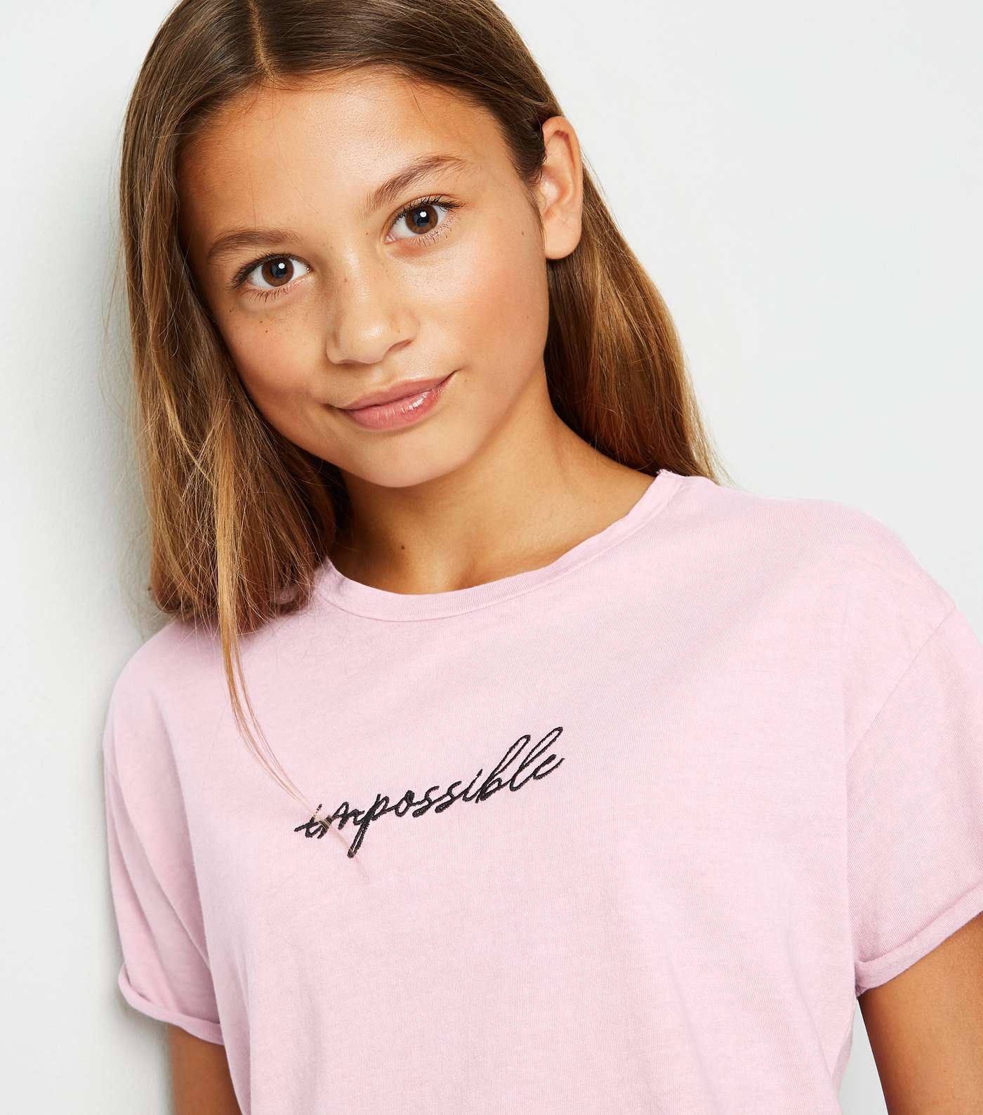 Girls Mid Pink Acid Wash Impossible Slogan T-Shirt Image 5