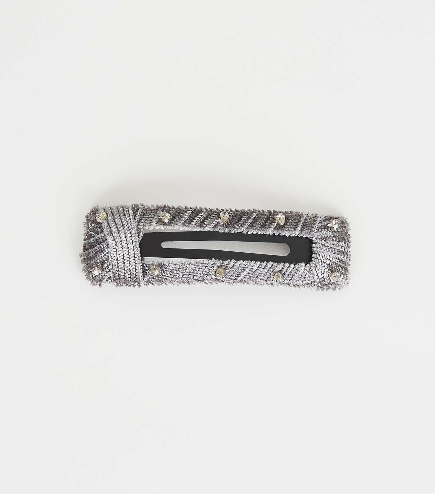Grey Ribbed Velvet Diamanté Hair Clip