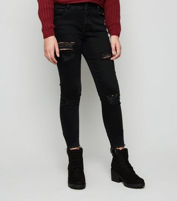 girls black skinny ripped jeans