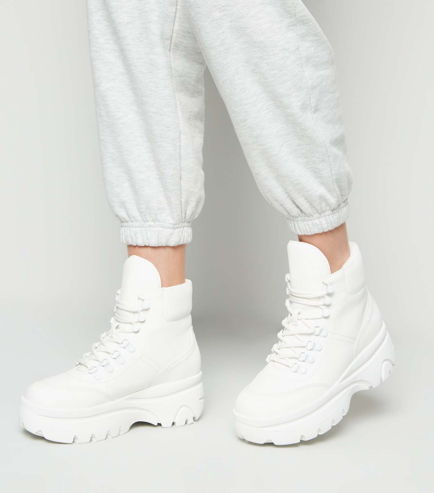 White Chunky Flatform Lace-Up Boots Image 2
