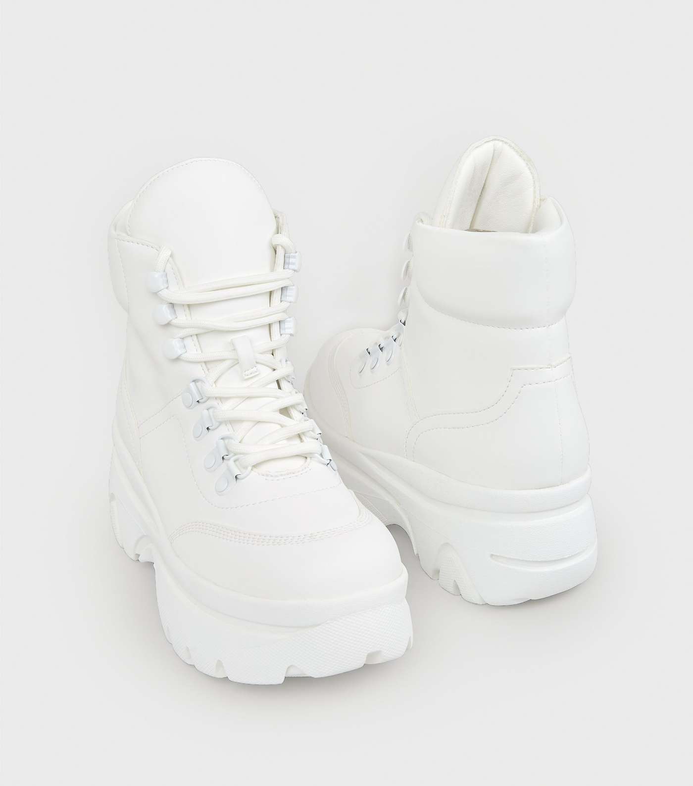 White Chunky Flatform Lace-Up Boots Image 4