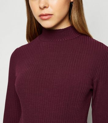 Image of Burgundy Long Sleeve Turtleneck Bodysuit New Look