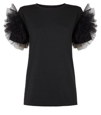 ruffle sleeve top black