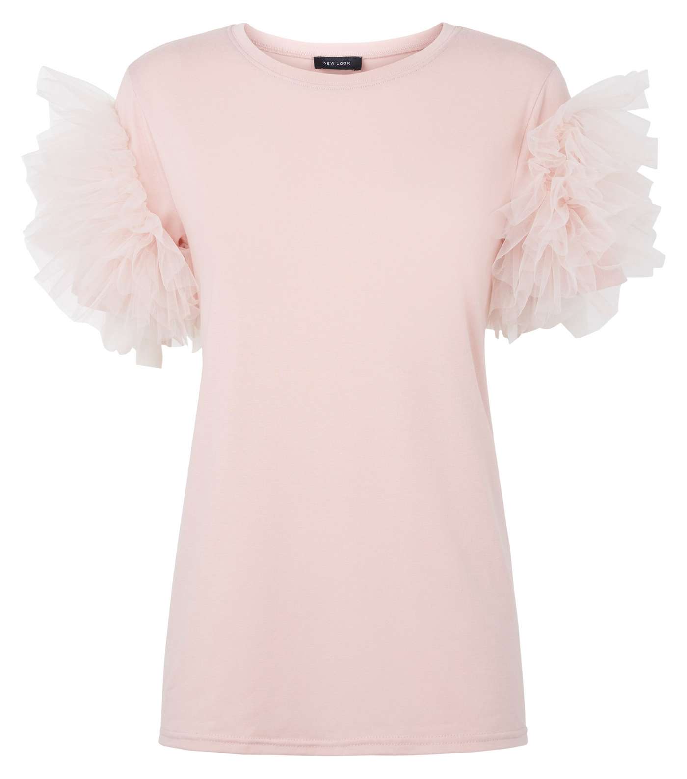 Pale Pink Mesh Ruffle Sleeve T-Shirt Image 4