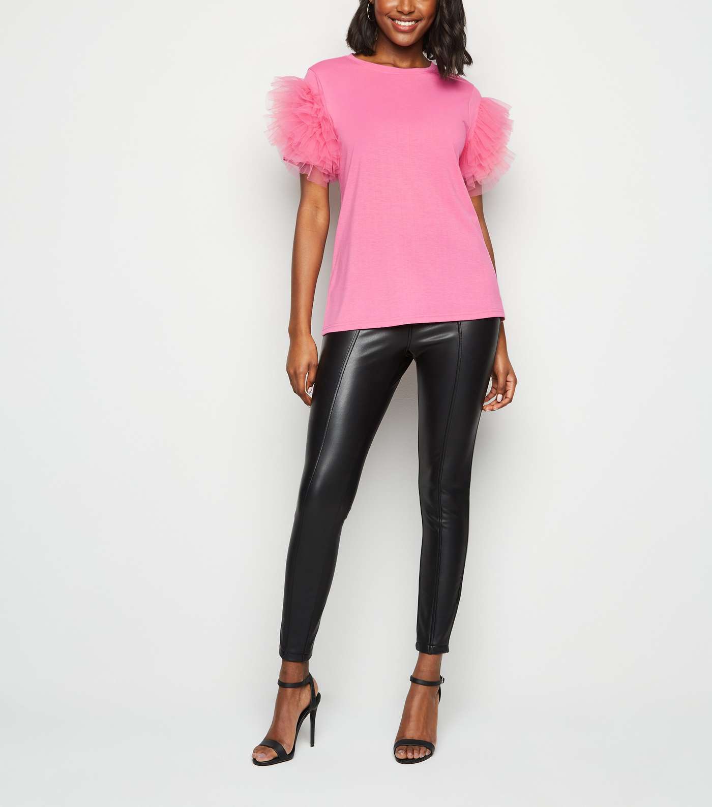 Mid Pink Mesh Ruffle Sleeve T-Shirt Image 2
