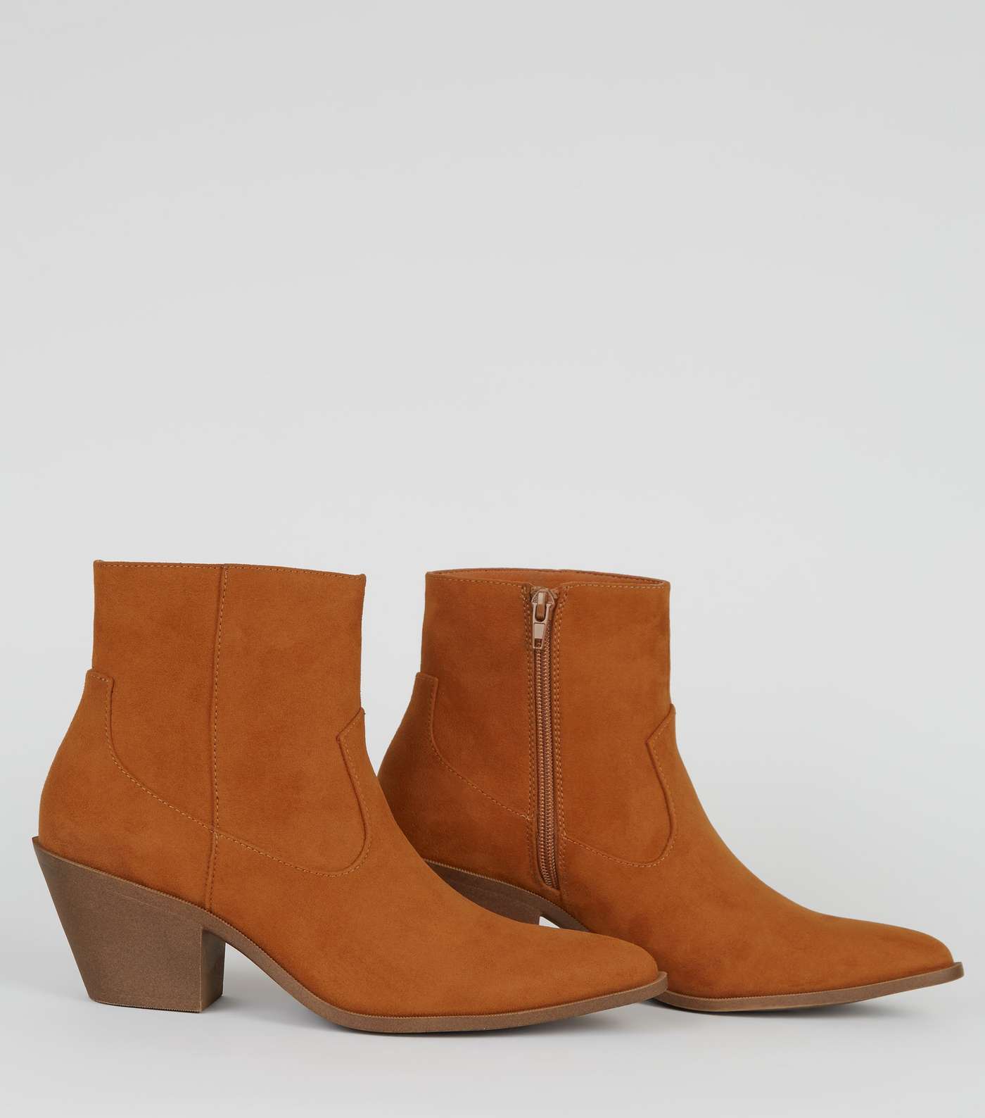 Tan Suedette Pointed Block Heel Boots Image 3
