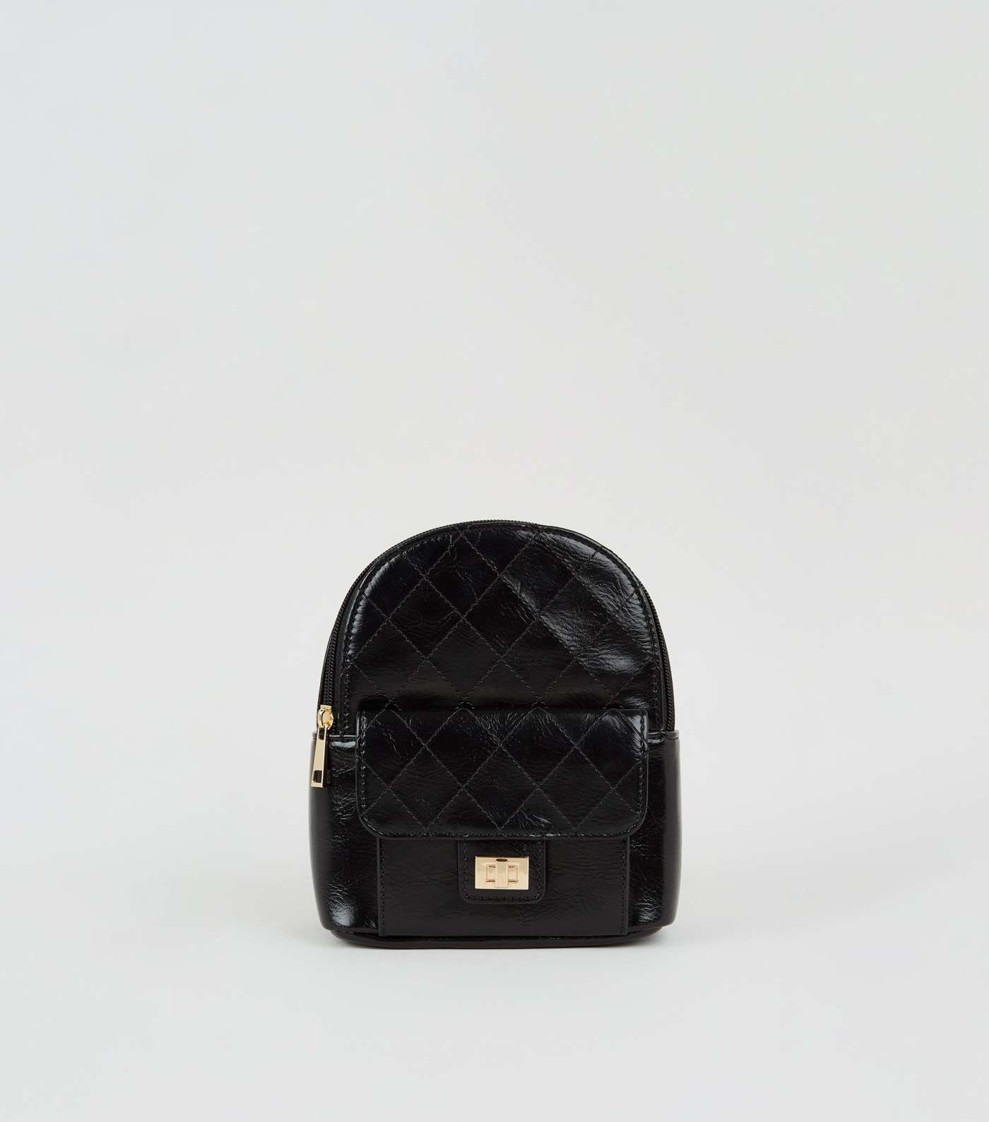 Black Patent Quilted Mini Backpack