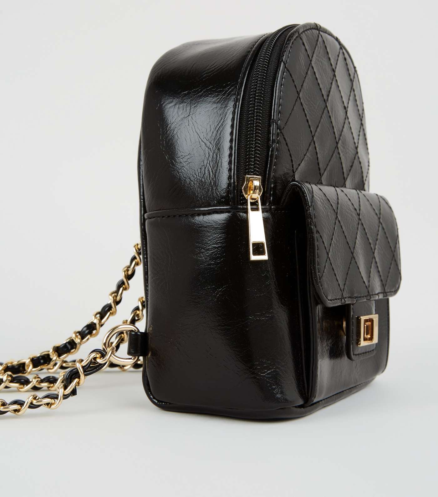Black Patent Quilted Mini Backpack Image 3