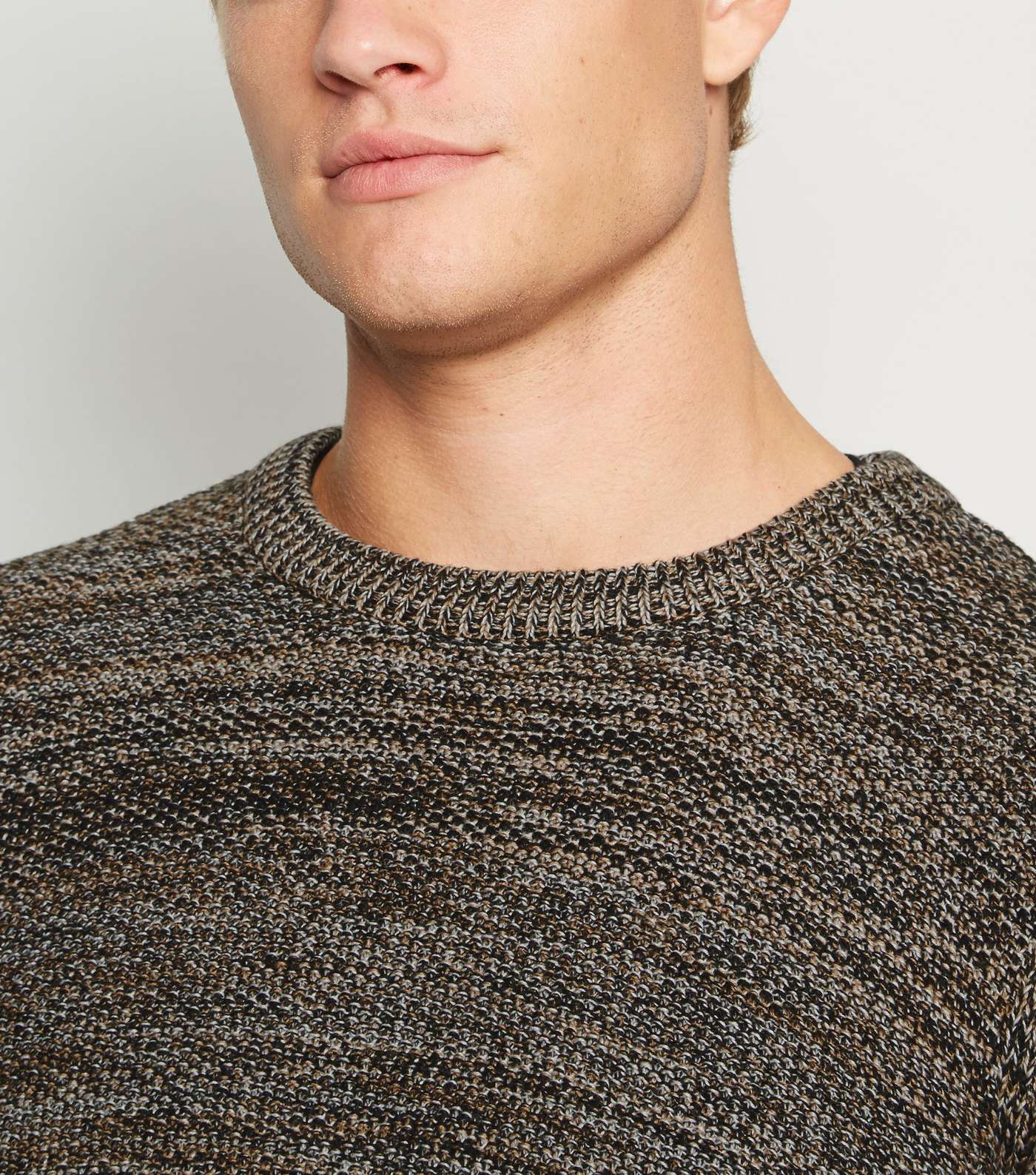 Brown Space Dye Knit Crew Neck Jumper Image 5