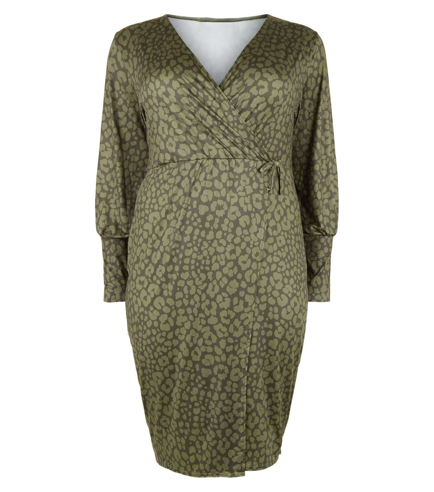 Just Curvy Khaki Leopard Print Split Sleeve Midi Dress Image 4