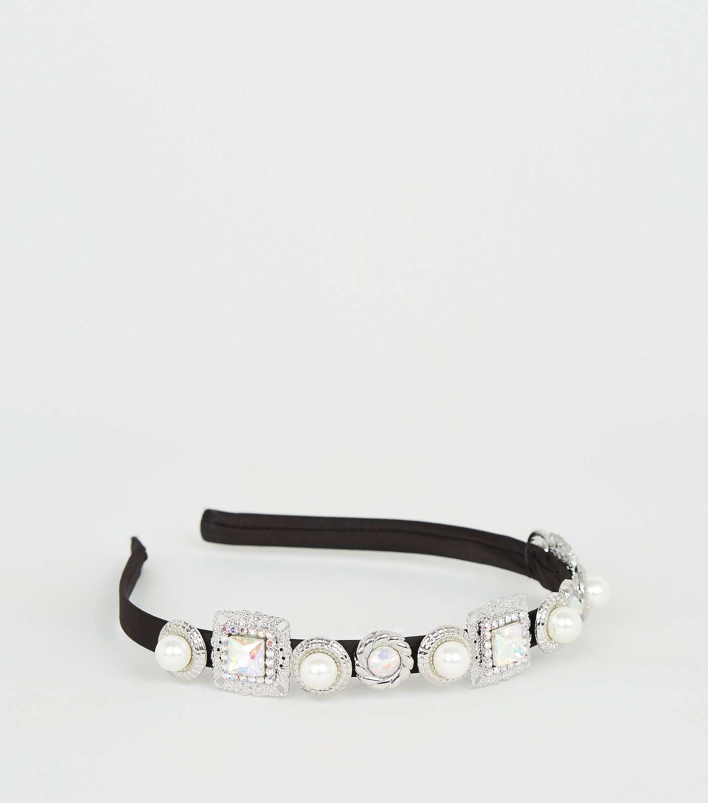 Silver Faux Pearl and Gem Embellished Headband