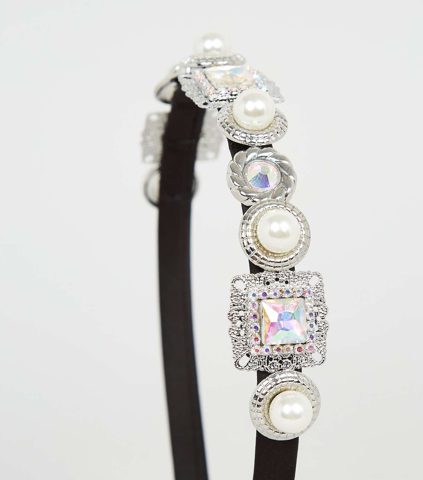 Silver Faux Pearl and Gem Embellished Headband Image 3