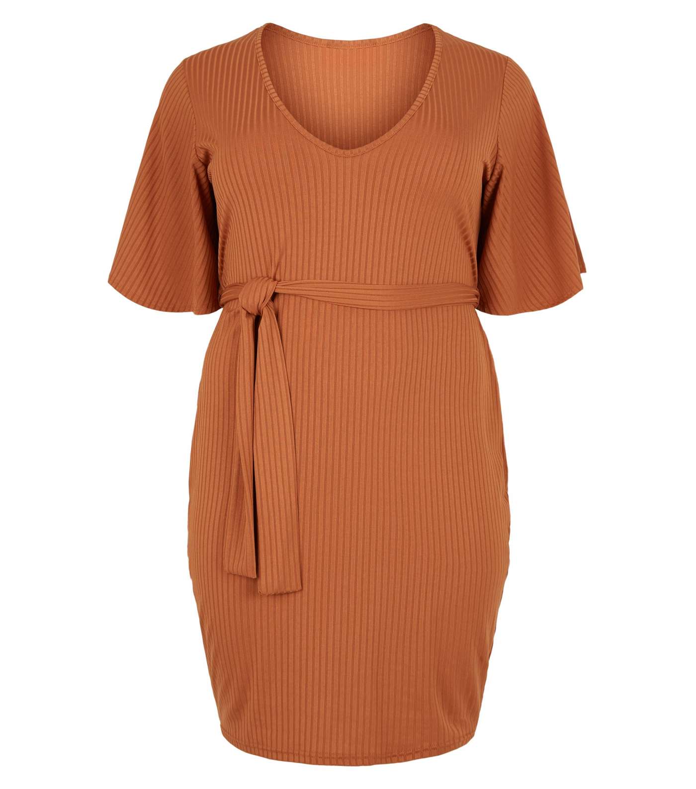 Just Curvy Rust Bell Sleeve Belted Dress Image 4