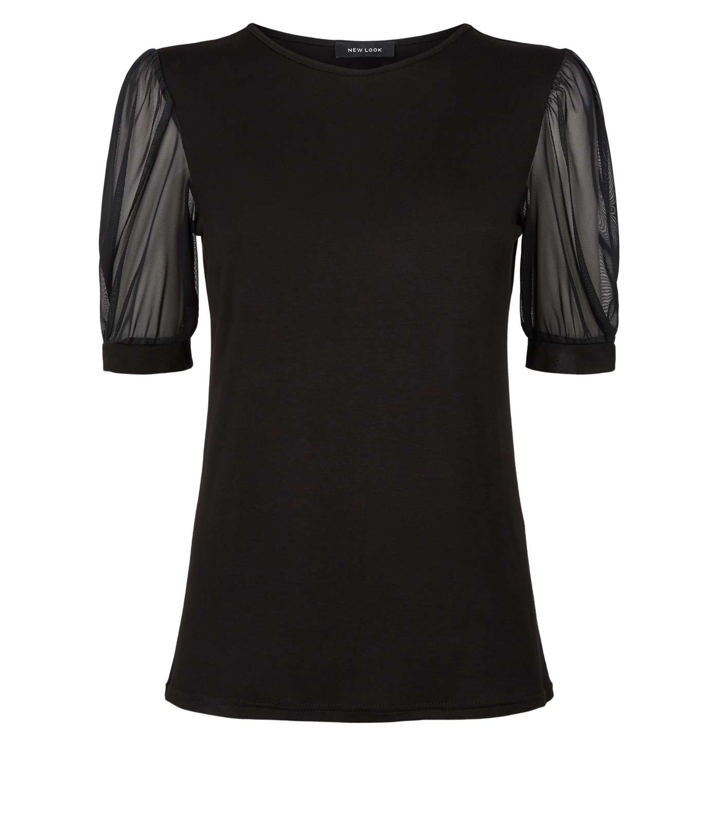 Black Mesh Puff Sleeve Jersey T-Shirt Image 4