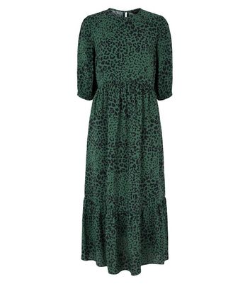 green leopard print midi dress