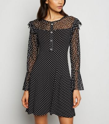 Cameo Rose Black Spot Mesh Dress | New Look