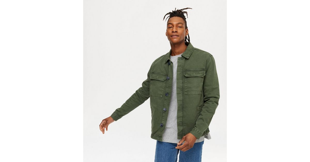 Khaki Utility Denim Jacket New Look