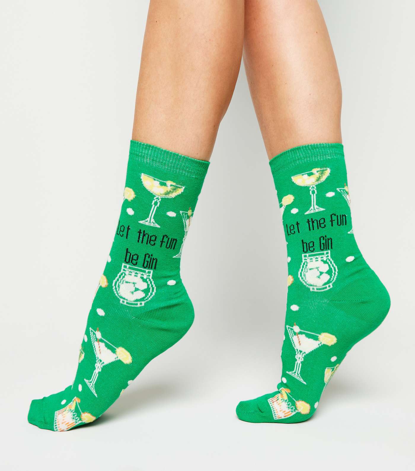 Mint Green Let The Fun Be Gin Slogan Christmas Socks Image 2