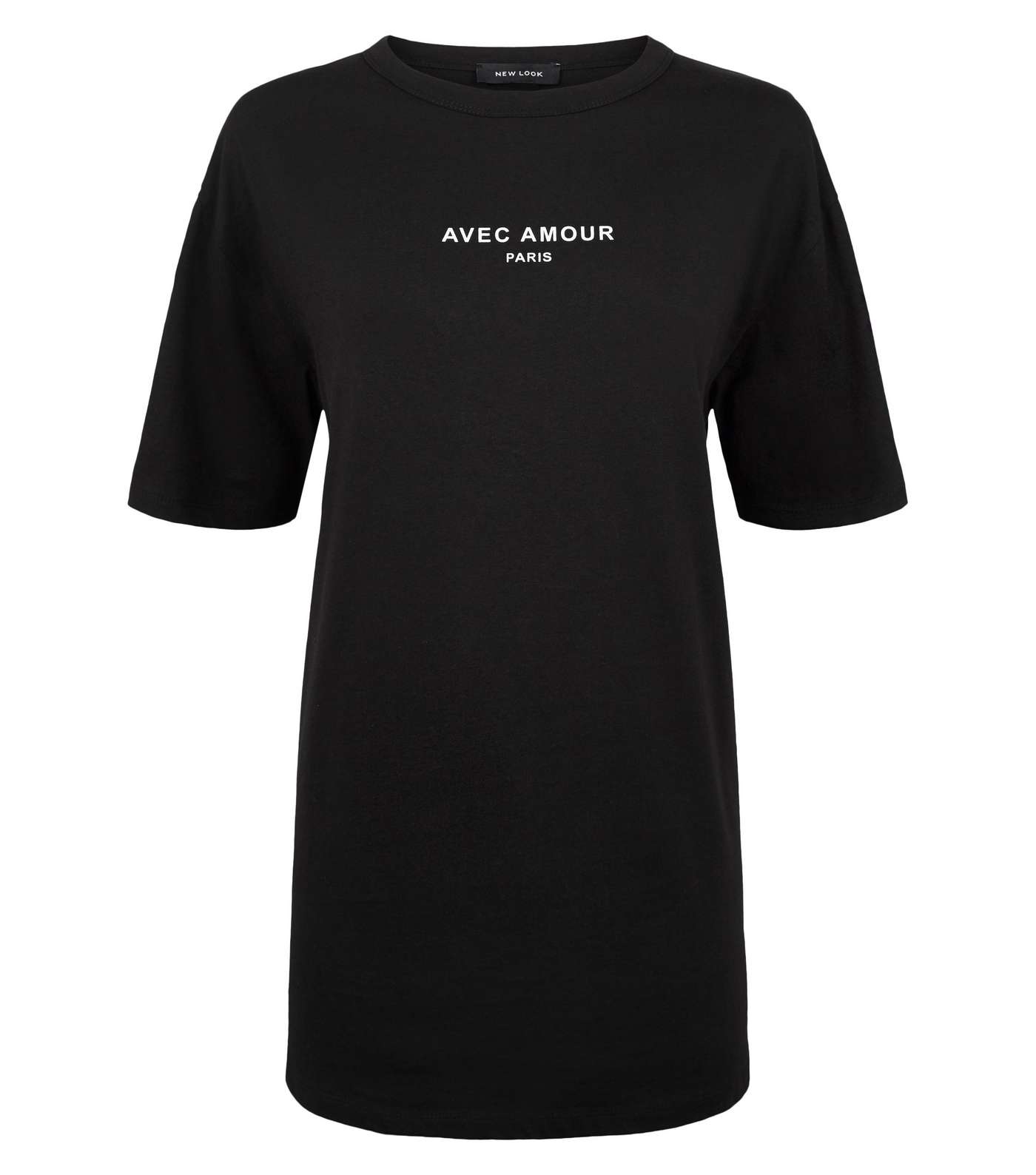 Black Avec Amour Slogan Longline T-Shirt Image 4