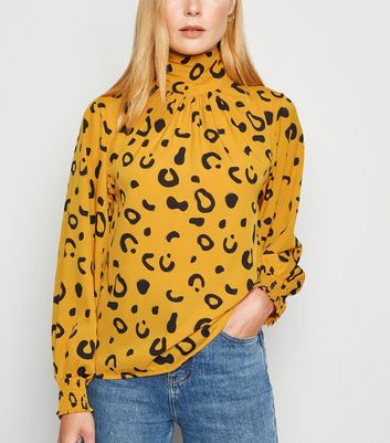 leopard print high neck blouse