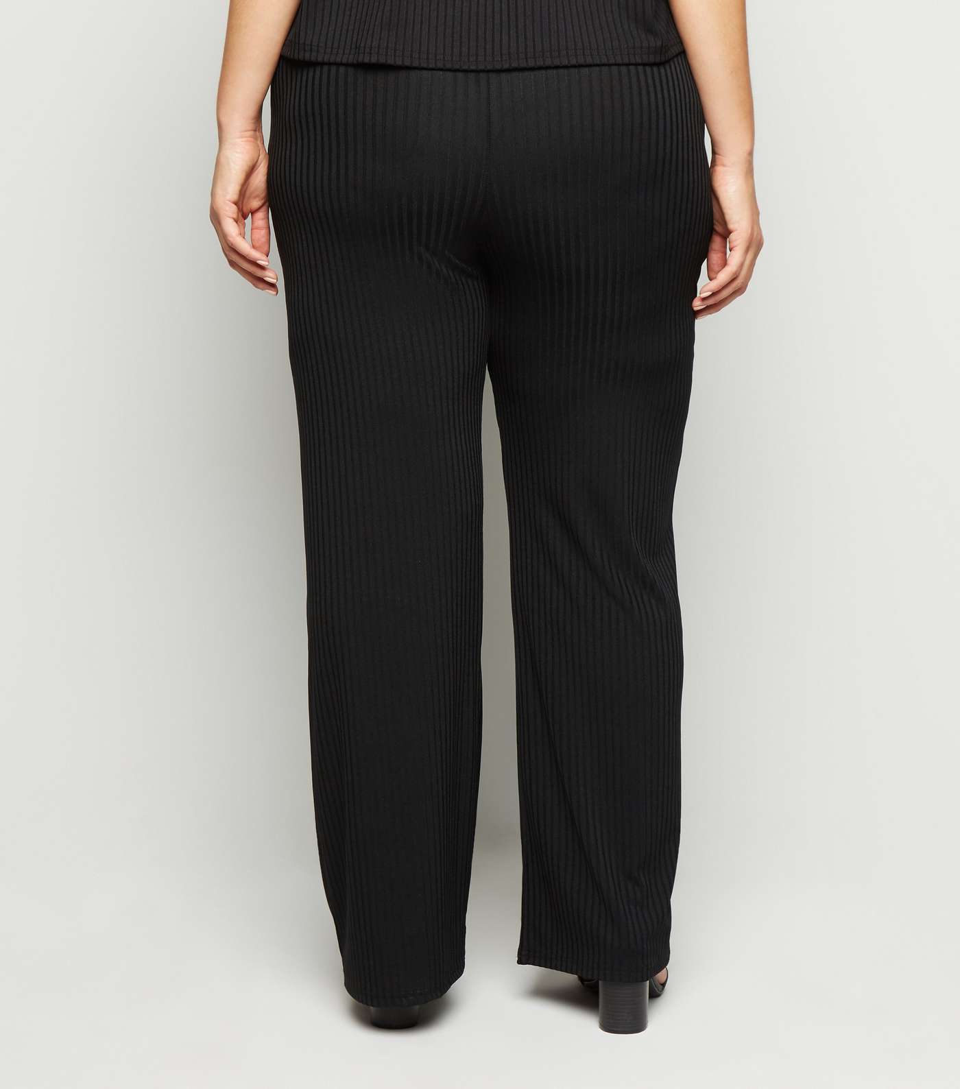 Just Curvy Black Ribbed Tie Front Trousers Image 5