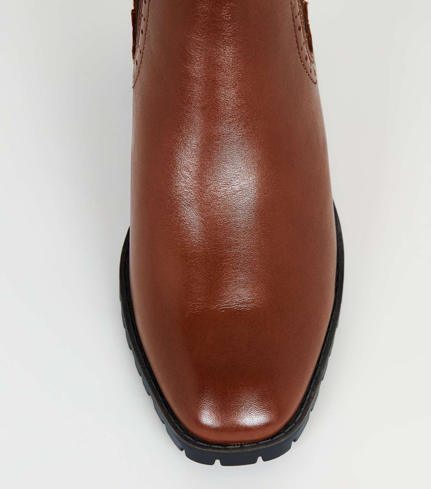 Tan Leather Brogue Chunky Heel Boots Image 3