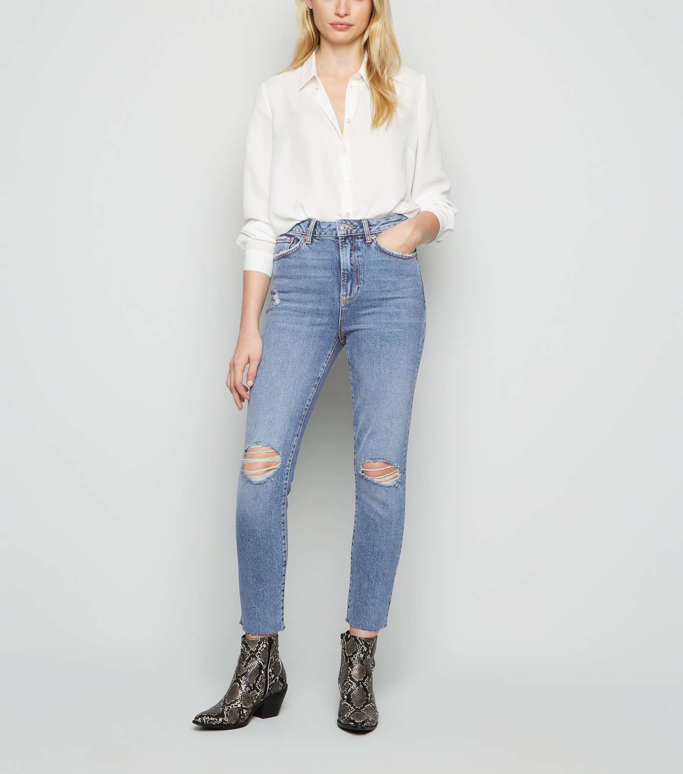 Blue Ripped Knee Relaxed Skinny Jeans