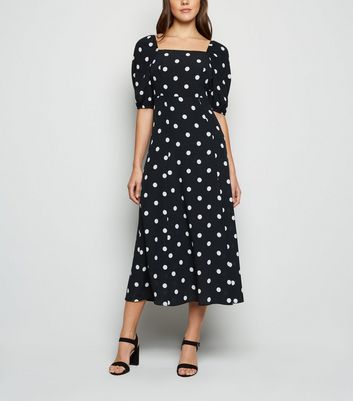 new look black and white spot dress