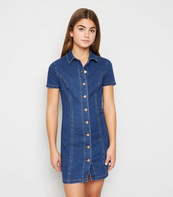 new look denim button through dress