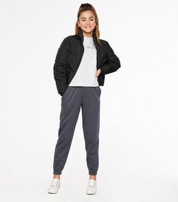 Girls Dark Grey Jersey Cuffed Joggers 