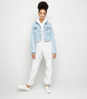 Girls White Jersey Cuffed Joggers | New 