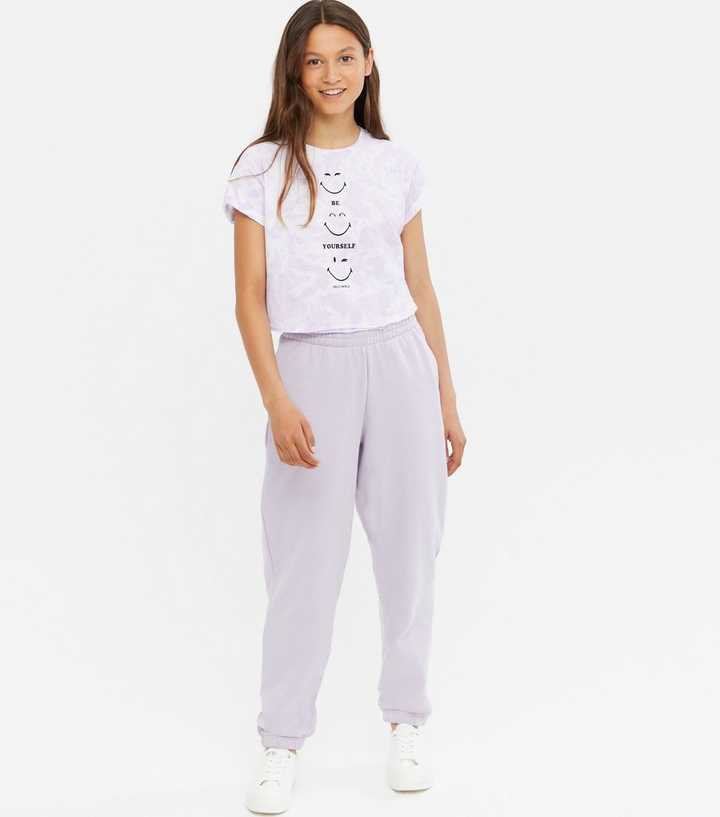 Girls Lilac Jersey Cuffed Joggers