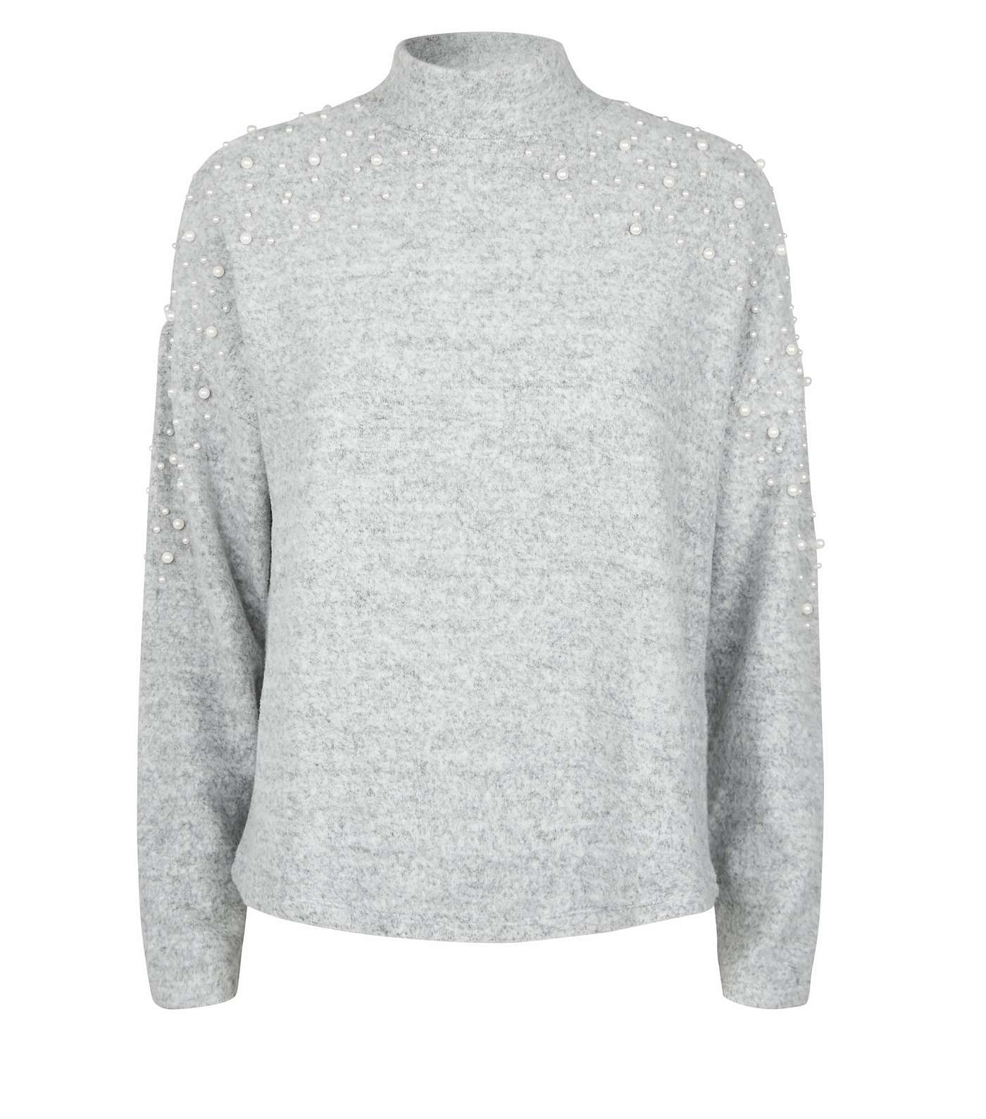 Pale Grey Faux Pearl Brushed Fine Knit Jumper Image 4