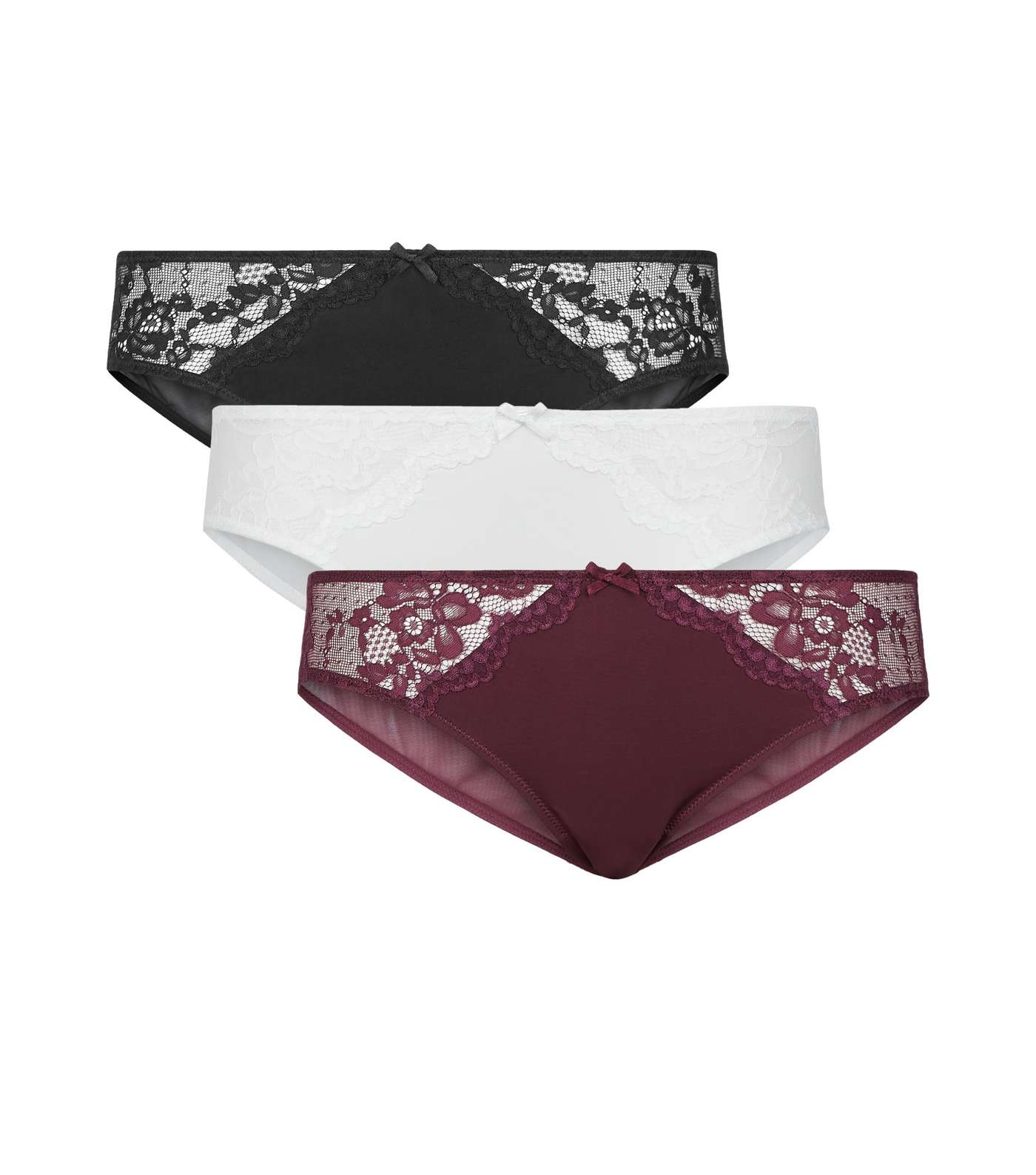 3 Pack Multicoloured Bow Lace Brazilian Briefs Image 4